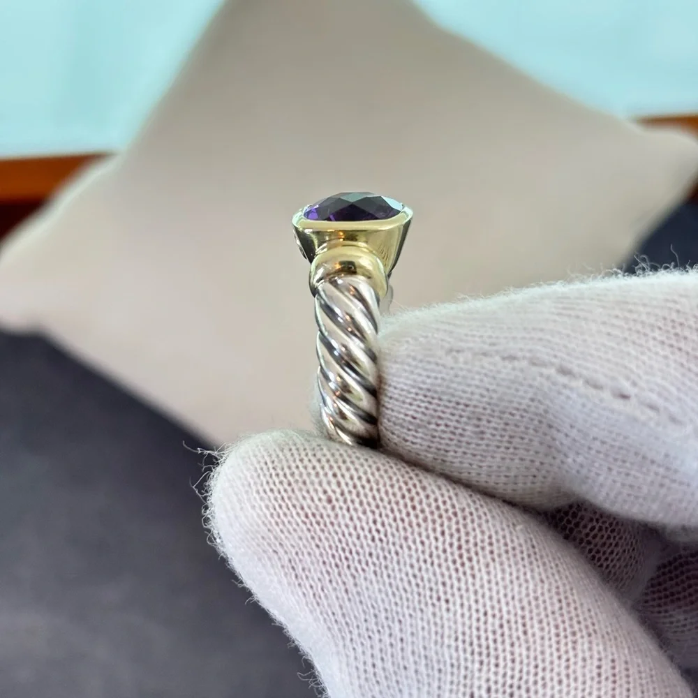 David Yurman 925 & 14k Gold Noblesse Ring with Faceted Amethyst 6